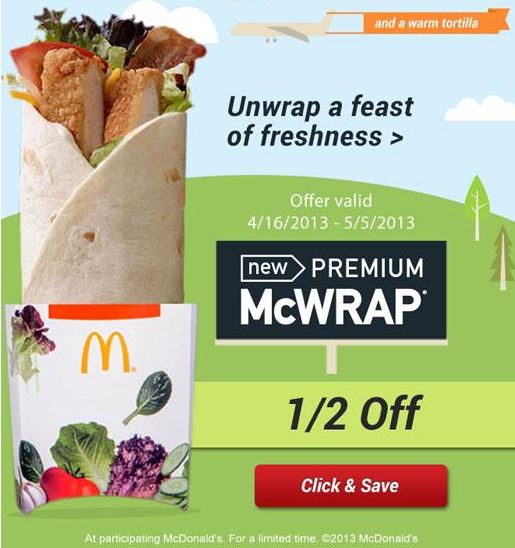 McDonald’s Premium McWrap 50% off Printable Coupon