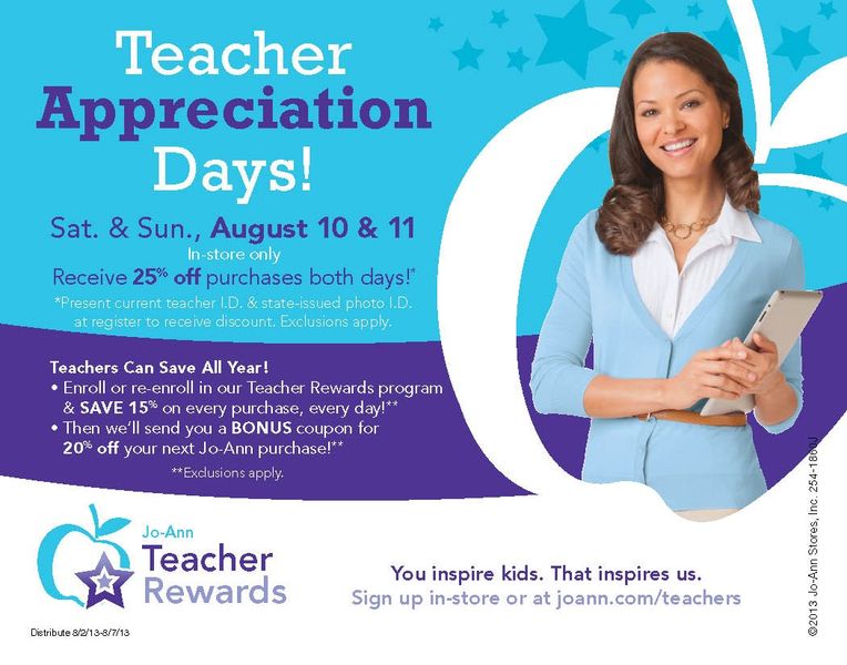 Teacher's Save 25% at Jo-Ann Stores This Weekend | August 10 - 11, 2013