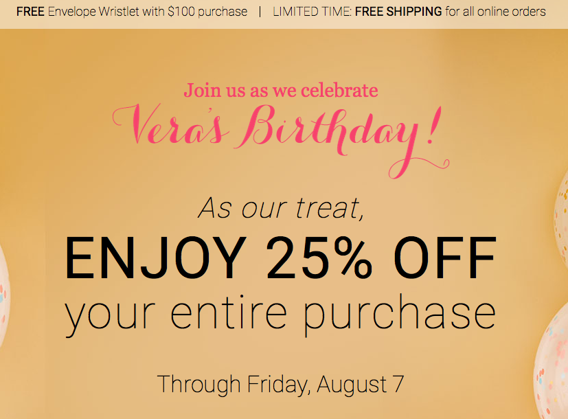 Vera Bradley Birthday Sale 25 off Site Wide + Free Shipping + Free