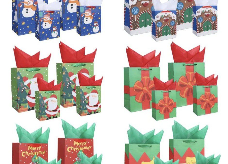 Set of 24 Christmas Gift  Bags – $12.49 shipped – 4 Designs and includes Tissue Paper too!