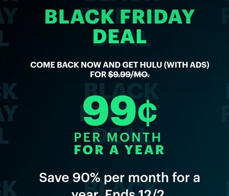 Hulu Black Friday Deal 2024 – $0.99 a Month for a Year for New and Past Customers!